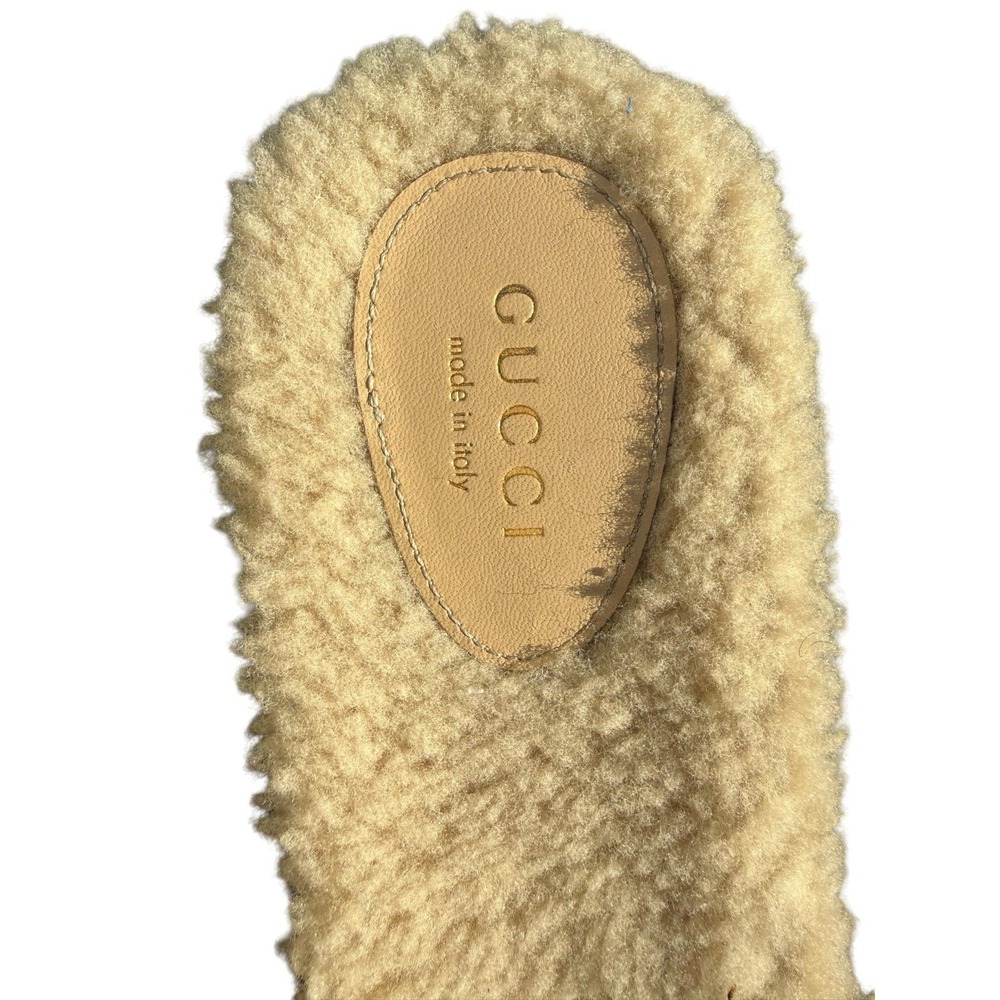 Gucci Interlocking G Fur Sandals Beige Shearling Slides Size EU 39.5 - Picture 2 of 8